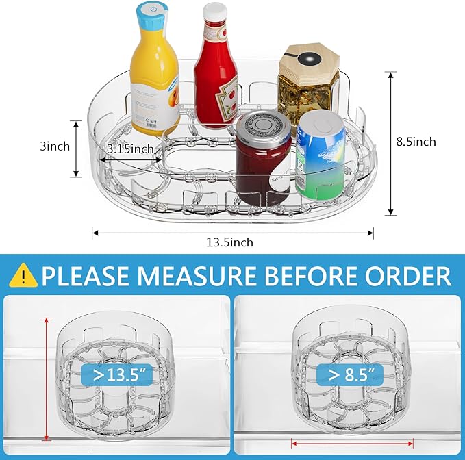 Lazy Susan Turntable Organiser for Fridge, 360°Rotating Spice Racks for Kitchen Cabinet, Fridge and Pantry Organizer, 33 X 7.5cmClear PET Revolving Condiment Holder