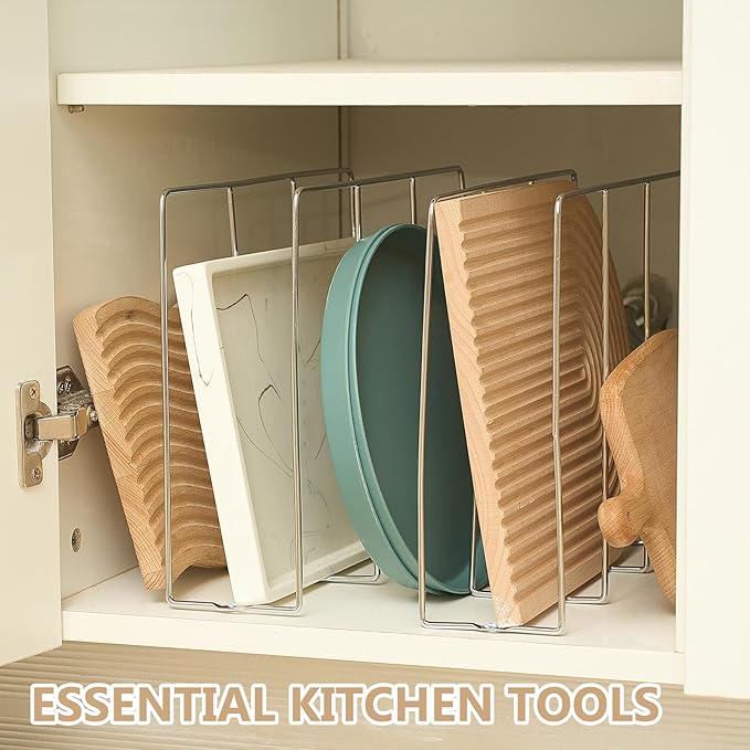 Blulu U Shaped Cookie Sheet Organizer for Cabinet Baking Sheet Organizer Kitchen Cabinet Dividers Vertical Chrome Pan Rack Storage Wires Tray Dividers Face Opening of 3.5"(Silver,1 Pcs)