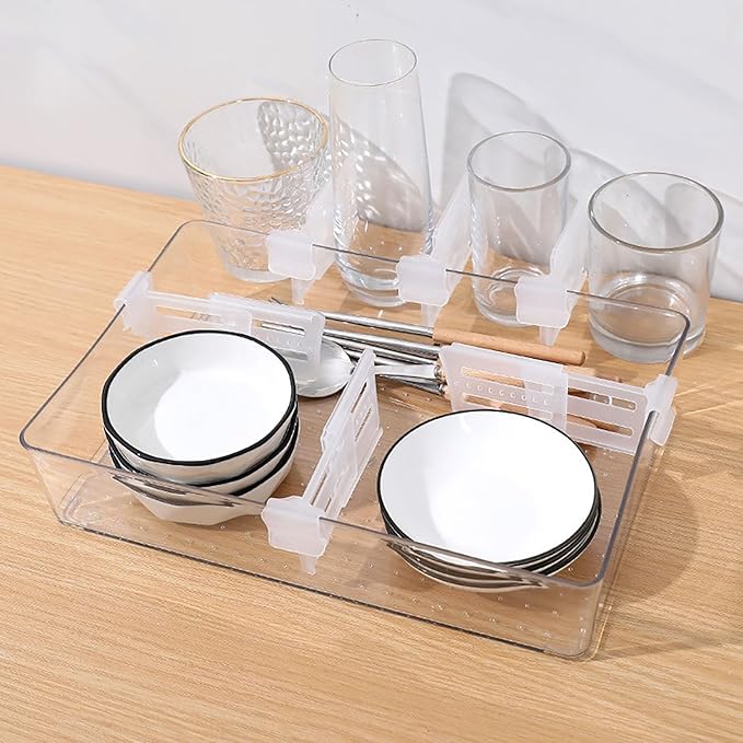 10PCS Kitchen Drawer Dividers Adjustable Fridge Drawer Plastic Storage Partition for Home Kitchens Bedrooms and Offices Transparent