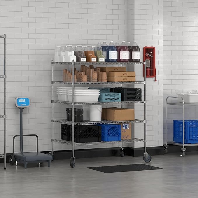 Commercial NSF Listed Chrome Mobile Wire Shelving Kit 30" x 48" x 60", with 5 Shelves Perfect for Warehouse, Walk-in Refrigerator, Freezer, Grocery Store, Restaurant, Dishroom