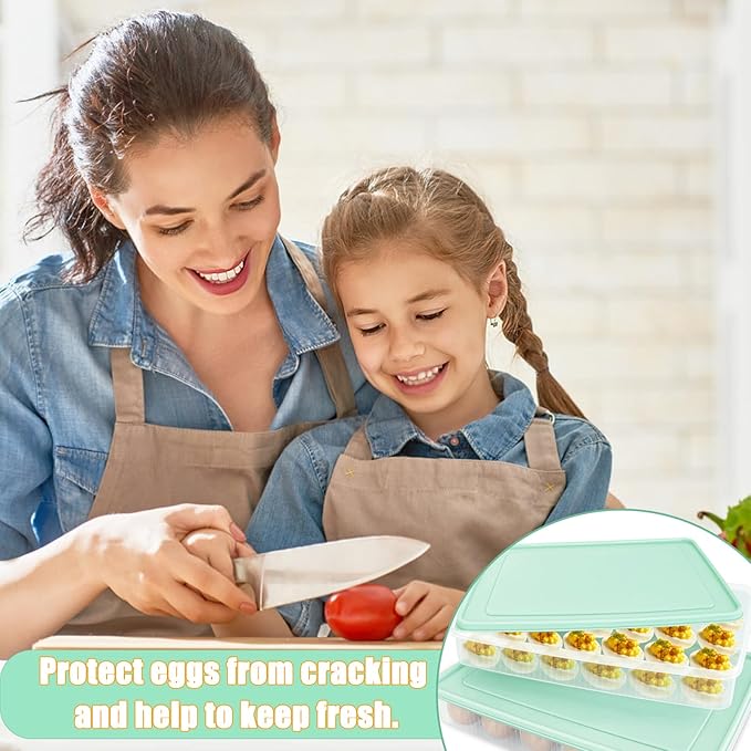 2PCS Deviled Egg Containers with Lid,Portable Storage Carrier Egg Holder,Stackable Plastic Egg Tray Carrier for Kitchen,Fridge,Keep Fresh,Easter(48 Eggs)