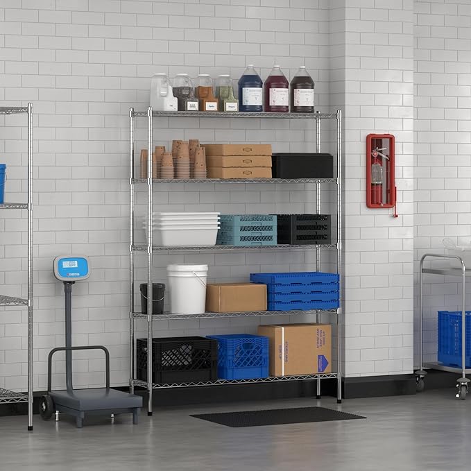 Commercial NSF Listed Chrome Stationary Wire Shelving Kit 12" x 54" x 74", with 5 Shelves Perfect for Warehouse, Walk-in Refrigerator, Freezer, Grocery Store, Restaurant, Dishroom