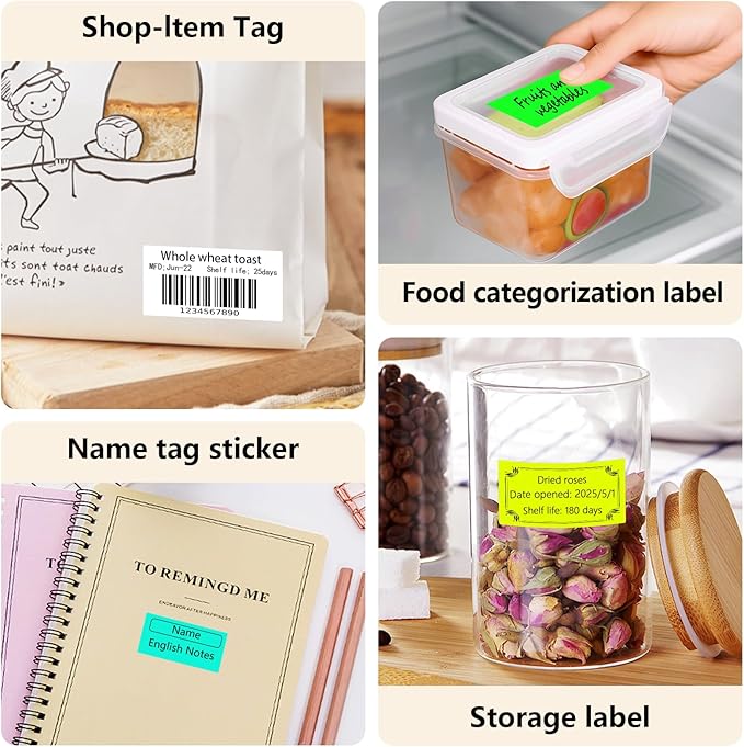 PALAIBEIQI 1x2 Inch Thermal Labels,500PCS Rectangle Stickers,Waterproof Removable Blank Stickers for Address,Jars,Freezer Containers & Pantry Organization,Watercolor Green