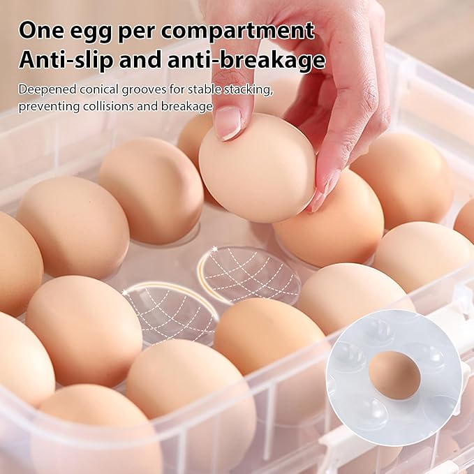 NIDONE Deviled Egg Carrier 2-Layer Plastic Clear Deviled Egg Tray with Lid & Handle & Buckle Thickened 36 Holder for Fridge, Travel, Party