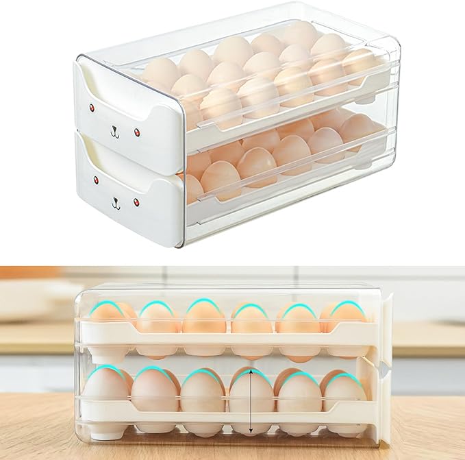 Egg Container Storage Box Double Layer Stackable Clear Plastic Drawer Design Egg Holder Organizer For Refrigerator Fridge 30.5x17x15cm