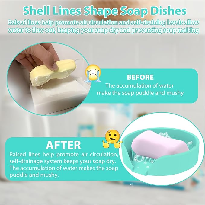 Self Draining Soap Dish, Silicone Soap Holder with Suction Cup and Drain Spout, Kitchen Bathroom Sink Organizer, Dish Soap Bar Tray Savers Sponge Holder, Perfect for Dispenser, Scrubber, Bottle, Cup