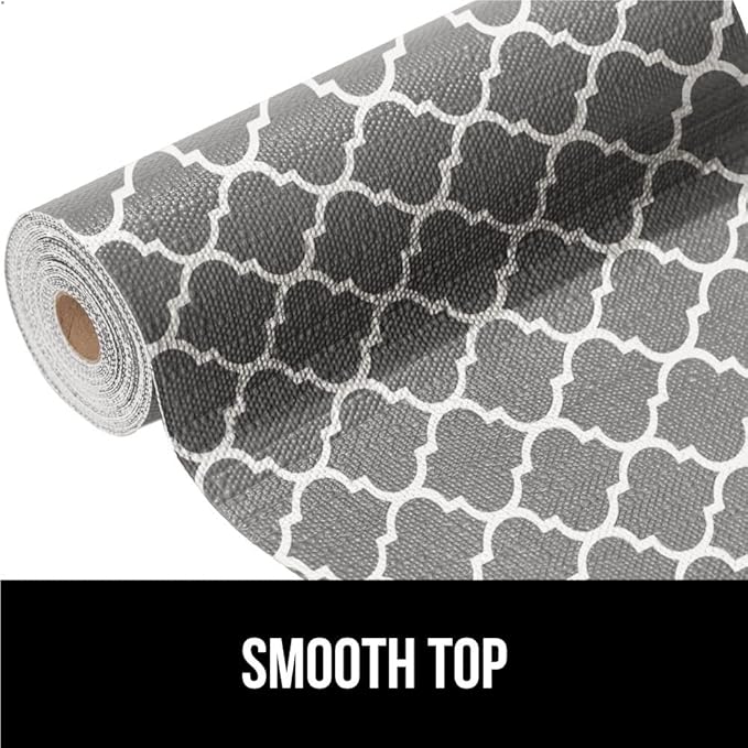 GORILLA GRIP DripGuard Shelf Liner, Non Adhesive Drawer and Kitchen Cabinet Protector, Slip Resistant BPA Free Smooth Surface Plastic Liners for Cabinets, Bathrooms, Closets, 12x240 Inch, White Gray