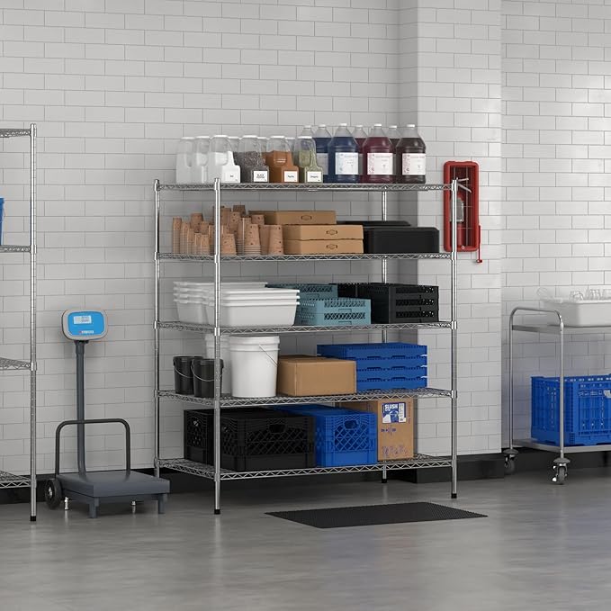 Commercial NSF Listed Chrome Stationary Wire Shelving Kit 30" x 54" x 64", with 5 Shelves Perfect for Warehouse, Walk-in Refrigerator, Freezer, Grocery Store, Restaurant, Dishroom