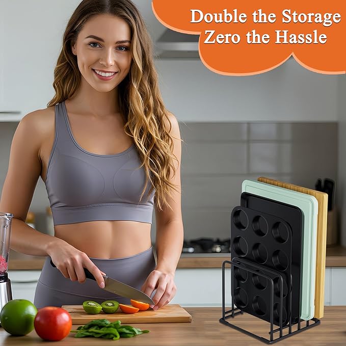 2-Pack Dish Rack & Cutting Board Organizer β 5-Tier Metal Rack for Cutting Boards, Bakeware, Trays β Space-Saving Kitchen Storage, Rust-Resistant Dish Organizer for Cabinets, Countertops & Pantry