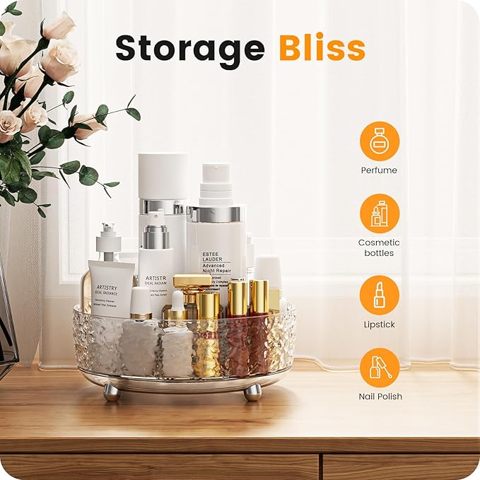 A-LuGei ăCrystal Design đ”" Perfume Organizer,ă360° Rotatingă Vanity Organizer, Bathroom Organizers and Storage, Makeup Organizer for Skincare Cosmetic Lazy Susan Dresser DecorăWater Rippleă