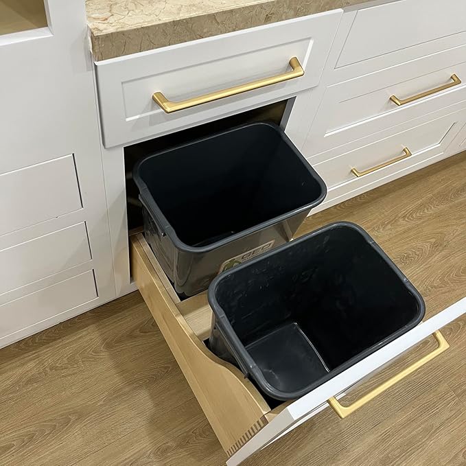 2-in-1 Pull-Out Trash Can Cabinet Solid Wood Frame Freestanding Dual Bin Storage & Organizer Drawer Soft-Close,Shaker & Newtown Style for Kitchen (SK-White, 18" W x 24" D x 34.5" H)