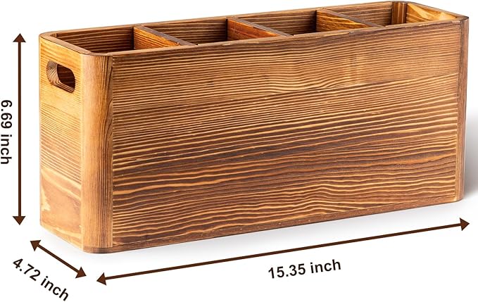 Extra Large Farmhouse Utensil Holder for Kitchen Counter, Large Wooden Utensil Holder with 4 Compartments