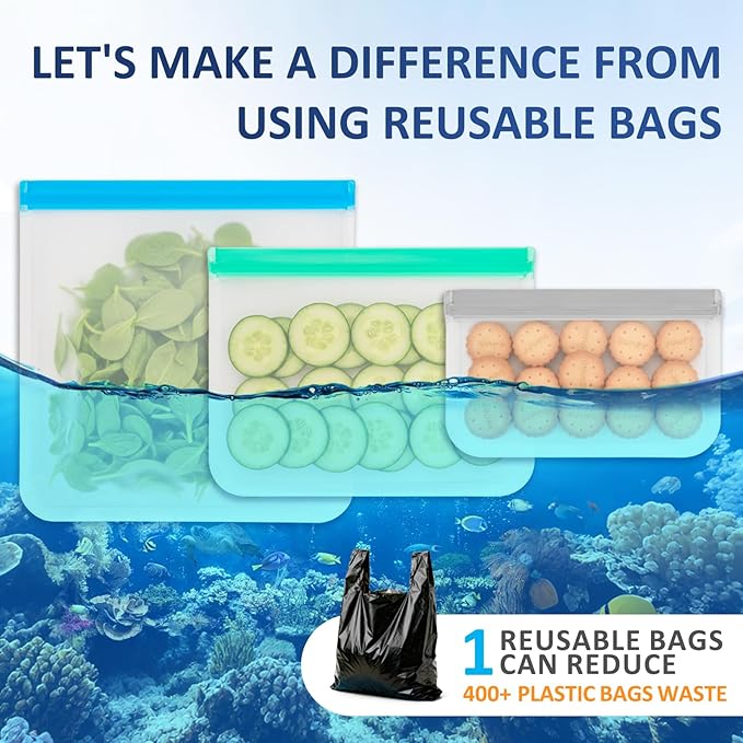24 Pack Reusable PEVA Food Storage Bags Gallon Freezer Bags, Leak-proof Ziplock Bags for Meal Prep, Travel, Reusable Sandwich Bags for Home Organiz- 6 Gallon 6 Large 6 Quart 3 Sandwich 3 Snack Bags