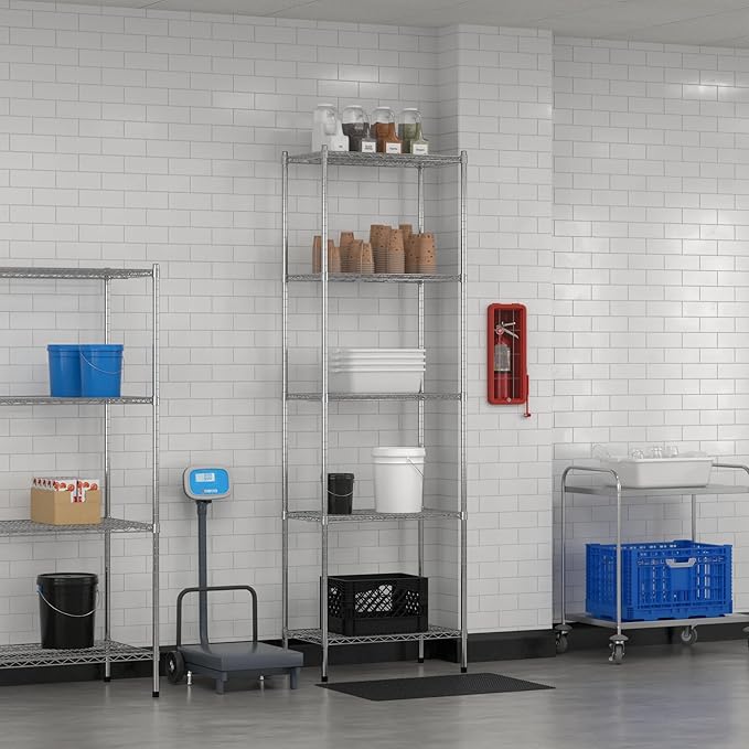 Commercial NSF Listed Chrome Stationary Wire Shelving Kit 18" x 30" x 96", with 5 Shelves Perfect for Warehouse, Walk-in Refrigerator, Freezer, Grocery Store, Restaurant, Dishroom