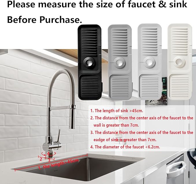 MOODKEY Kitchen Sink Splash Guard Silicone Faucet Handle Drip Catcher Tray Sink Protector for Kitchen Sink Sponge Holder for Kitchen Sink Faucet Mat Fits Faucet Tube within 2.5" (black, 17.7'')