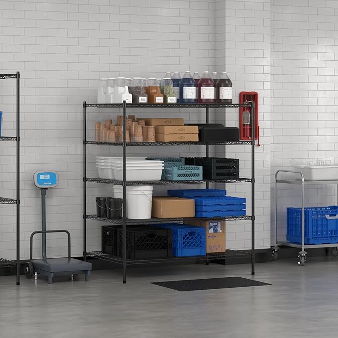 Commercial NSF Listed Black Epoxy Stationary Wire Shelving Kit 36" x 54" x 64", with 5 Shelves Perfect for Warehouse, Walk-in Refrigerator, Freezer, Grocery Store, Restaurant, Dishroom