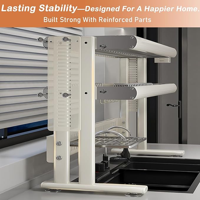 Large Over The Sink Dish Drainer Drying Rack,2 Tier Large Capacity Stainless Steel Dish Drying Rack Over Sink, Multifunctional Kitchen Organizers and Storage Dish Rack (White, Double Layer)
