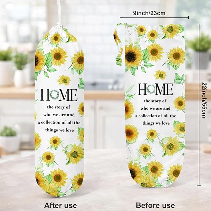 Sunflower Plastic Bag Holder, Home Sweet Plastic Bag Holder, Bags Holders for Plastics Bags Groceries Store, Reusable Trash Sack Storage Dispenser, Kitchen Gifts For Women Family Friends
