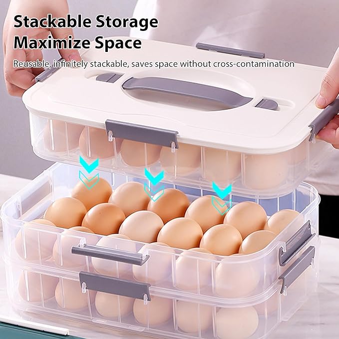 Lawnrden Container Sets, Deviled Egg Carrier 2-Layer Plastic Clear Deviled Egg Tray with Lid & Handle & Buckle Thickened 36 Holder for Fridge, Travel, Party