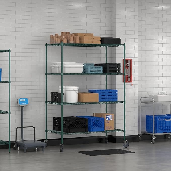 Commercial NSF Listed Green Epoxy Mobile Wire Shelving Kit 30" x 54" x 80", with 4 Shelves Perfect for Warehouse, Walk-in Refrigerator, Freezer, Grocery Store, Restaurant, Dishroom