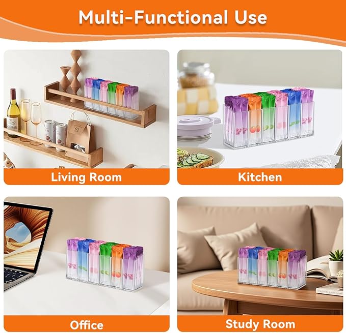 Drink Packet Organizer,Water Drink Packet Holder with Removable Divider,6 Compartment Water Flavor Packet Storage with Soft Magnetic&Adhesive Sticker for Kitchen Pantry Cabinet Fridge