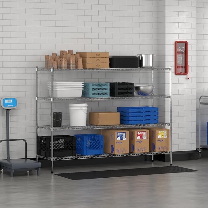 Commercial NSF Listed Chrome Stationary Wire Shelving Kit 21" x 72" x 54", with 4 Shelves Perfect for Warehouse, Walk-in Refrigerator, Freezer, Grocery Store, Restaurant, Dishroom