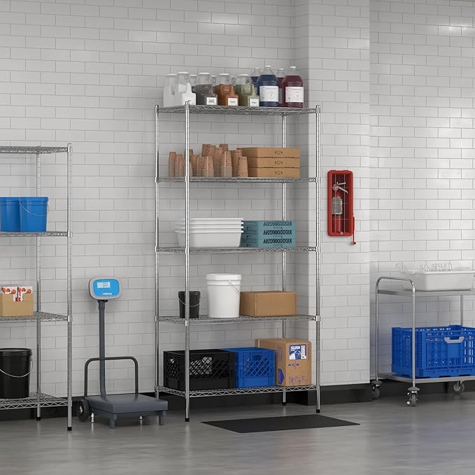 Commercial NSF Listed Chrome Stationary Wire Shelving Kit 21" x 42" x 86", with 5 Shelves Perfect for Warehouse, Walk-in Refrigerator, Freezer, Grocery Store, Restaurant, Dishroom