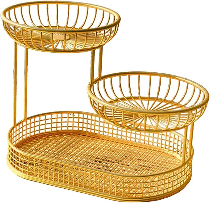3 Layer Fruit Basket Fruit Holder Space Saver Serving Stand Metal Wire Storage Basket Bread Basket Vegetable Rack for Holdiay, gold