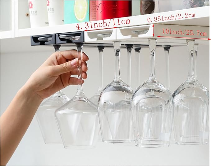 2 piece Wine Glass Holder,Under Shelf Cabinet Wine Glass Rack, Plastic Stemware Rack,Glassware Drying Storage Hanger for Kitchen,Bar and Restaurant (White Style B)