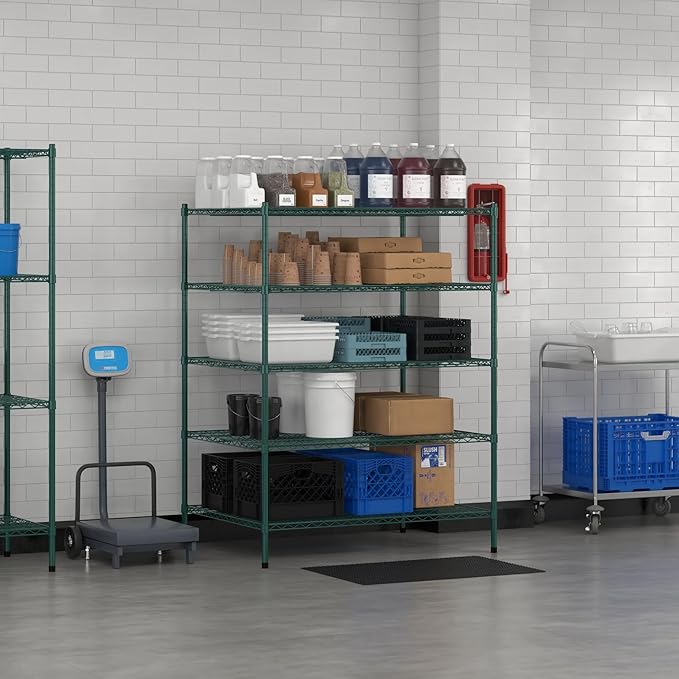 Commercial NSF Listed Green Epoxy Stationary Wire Shelving Kit 36" x 48" x 64", with 5 Shelves Perfect for Warehouse, Walk-in Refrigerator, Freezer, Grocery Store, Restaurant, Dishroom