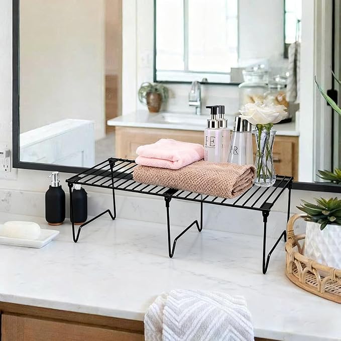 1/2-Piece Set cabinet organizer shelf,kitchen counter shelf,Foldable Pantry Shelf,Plate, Dish,Rustproof Metal Storage Organizer (1, Black)