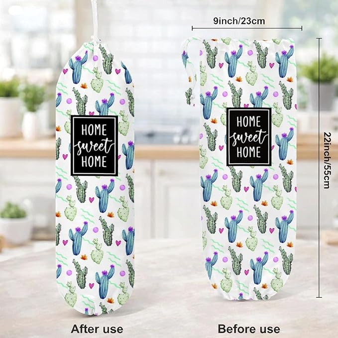 Plastic Bag Holder, Home Sweet Home Plastic Bag Holder for Kitchen Essentials, Reusable Hanging Trash Sack Dispenser, Plastics Bags Storage Container Dispenser, Kitchen Gifts For Women Family Friends