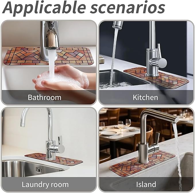 Kitchen Sink Splash Guard,Clay tiles Faucet Mat Sink Gadgets-Super Absorbent Fast Drying Mat Drip Catcher for Kitchen, Bathroom,Sink Mat, Dish Drying Mat, Bathroom(15" X 5.5" )