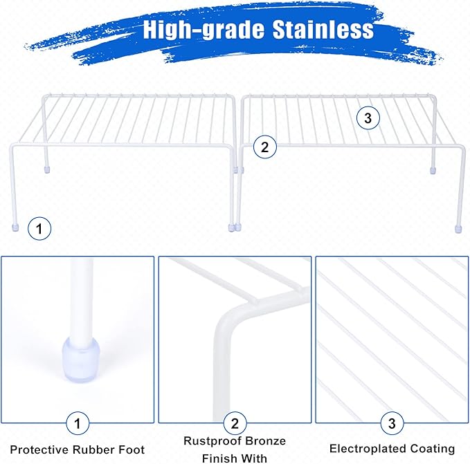 Medium (13.1 x 10.2 Inch) Cabinet Storage Shelf Rack, Shelves,Kitchen Counter and Cabinet Shelf, Storage Rack Organizer for Kitchen, Fridge, Cabinet, Bathroom Cupboard& Pantry (4, White) | Shelves, Kitchen, Fridge, Cabinet