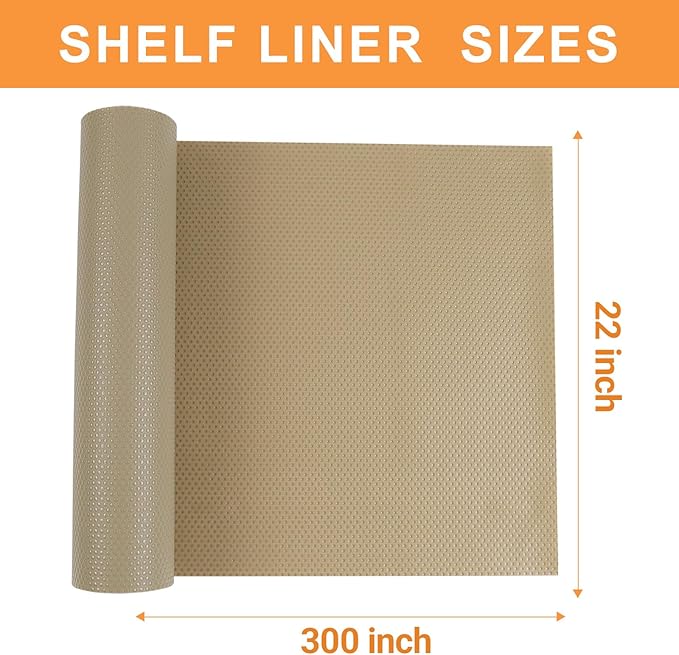 Cabinet Shelf Liner Waterproof Khaki - 22 Inch Wide Easy to Cut Under Sink Mat - Non-Adhesive Large Drawer Liner 22 x 300 in