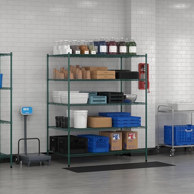 Commercial NSF Listed Green Epoxy Stationary Wire Shelving Kit 36" x 60" x 74", with 5 Shelves Perfect for Warehouse, Walk-in Refrigerator, Freezer, Grocery Store, Restaurant, Dishroom