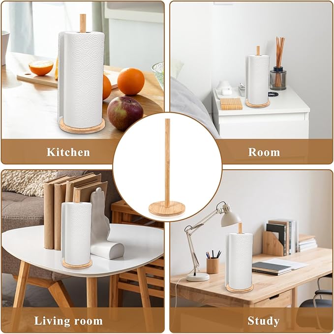 SHENLIU 4Pcs Wood Paper Towel Holder Stand, Kitchen Paper Hanger Rack Bathroom Towel Roll Stand Organizer Non-Slip Countertop Standing Papers Roll Holder for Kitchen Bathroom Countertop