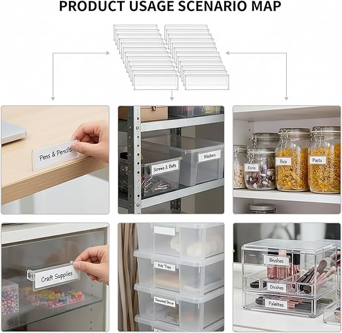 Label Holders Adhesive Shelf Tag Clear Shelf Tag Index Card Pockets Plastic Drawers File Cabinet Storage Bins Label Holder for Supermarket Bookshelf Mailbox Business Kitchen,Pack of 60