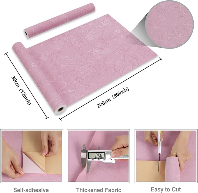 CRE8TIVE Pastel Pink Peel and Stick Wallpaper Velvet Drawer Liners 12"x80" Self Adhesive Velvet Flocking Liner for Jewelry Felt Drawer Liner Pink Contact Paper for Girls Room Cabinets Dresser Displays