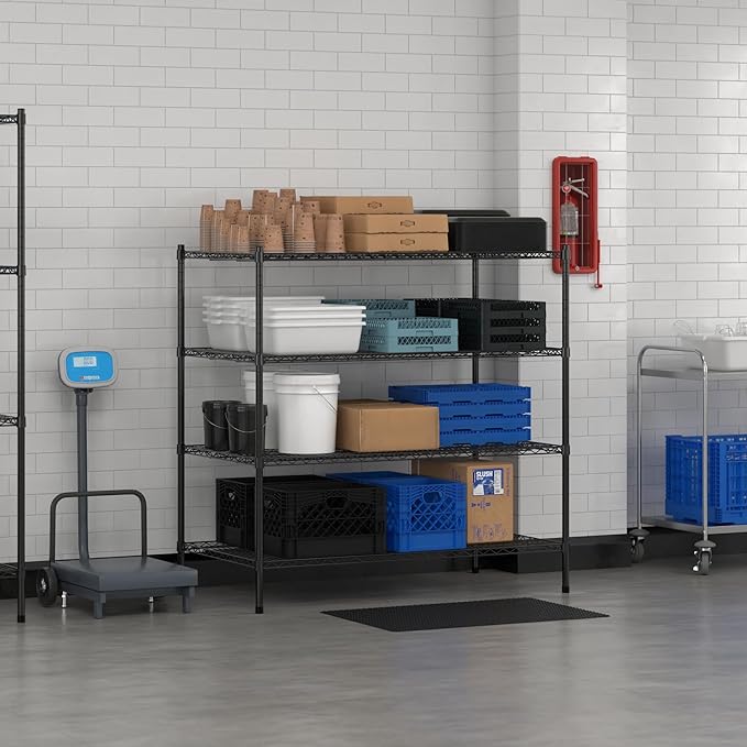 Commercial NSF Listed Black Epoxy Stationary Wire Shelving Kit 30" x 54" x 54", with 4 Shelves Perfect for Warehouse, Walk-in Refrigerator, Freezer, Grocery Store, Restaurant, Dishroom