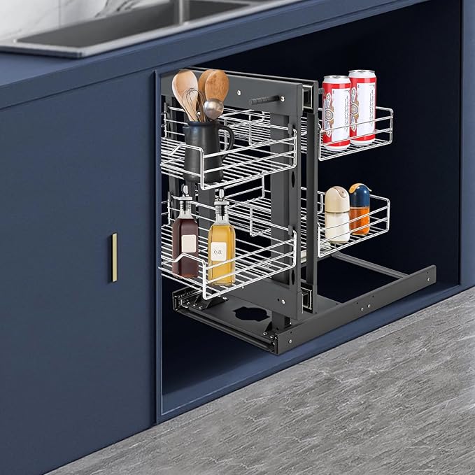 Blind Corner Pull Out Organizer, Heavy Duty 11 Inch Chrome 4 Shelf Slide Cabinet For Minimum Cabinet Size 31.5