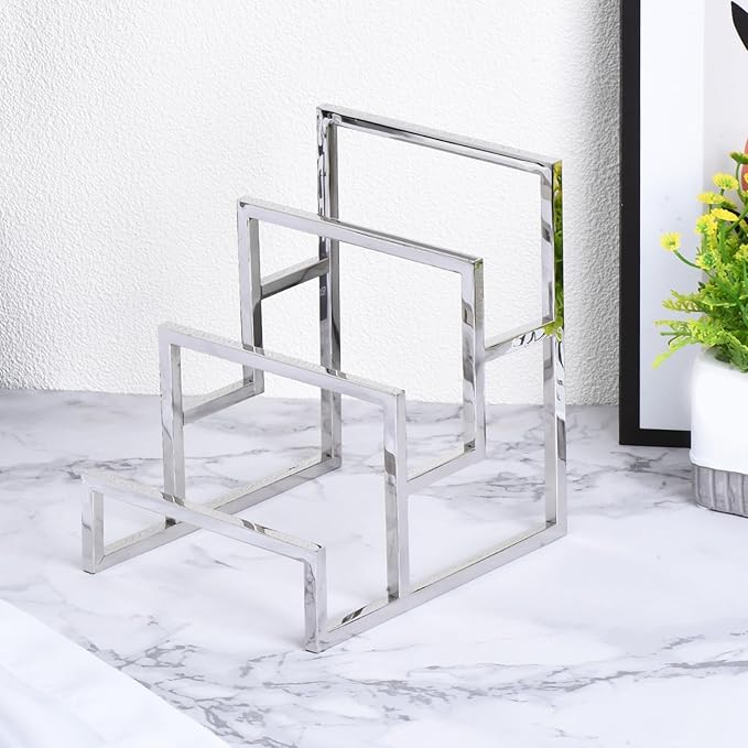uxcell Clutch Purse Display Stand 3 Layer Wallet Display Rack Metal Clutch Holder Riser for Home Retail Store Supplies - Silver