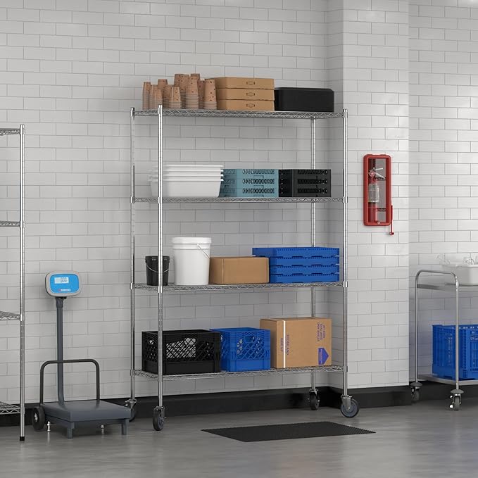Commercial NSF Listed Chrome Mobile Wire Shelving Kit 18" x 54" x 80", with 4 Shelves Perfect for Warehouse, Walk-in Refrigerator, Freezer, Grocery Store, Restaurant, Dishroom