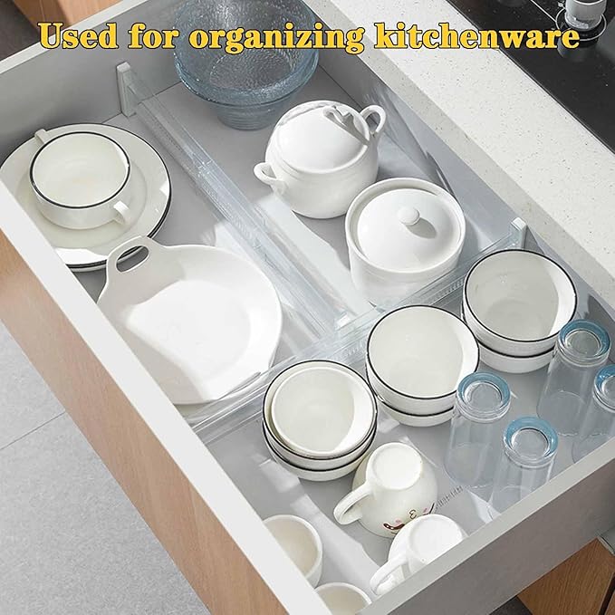 4 Pack Drawer Dividers for Clothes, 3.15" High 11.34"-19.69" Adjustable Expandable Dresser Drawer Organizer, Clear Plastic Separators for Dresser, Baby Clothing, Underwear
