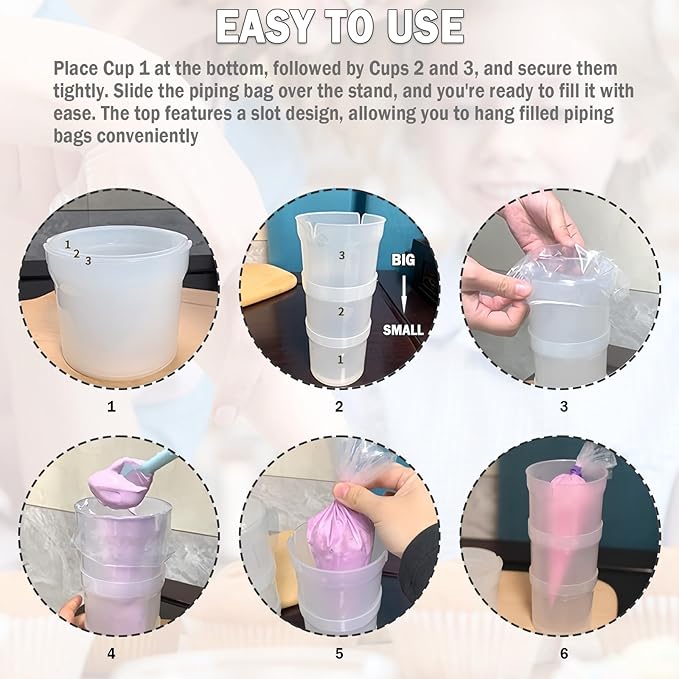 Pastry Piping Bag Holder Stand for Filling, Translucent Clear Plastic Cream Icing Bag Rack, Cake Decorating Tools (2 Pcs)