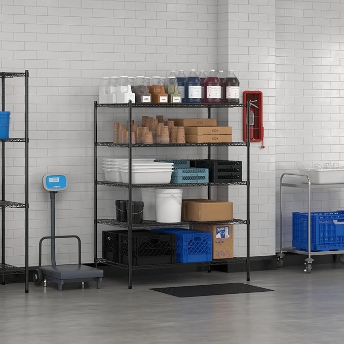Commercial NSF Listed Black Epoxy Stationary Wire Shelving Kit 30" x 48" x 64", with 5 Shelves Perfect for Warehouse, Walk-in Refrigerator, Freezer, Grocery Store, Restaurant, Dishroom