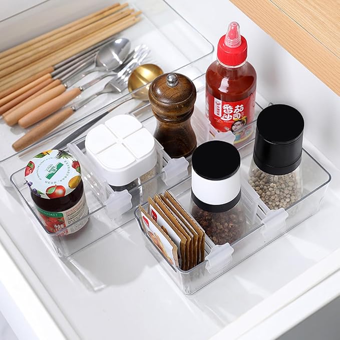 ZYAMY 12PCS Adjustable Fridge Dividers Plastic Cabinet Expandable Organisers For Kitchen Office Drawer Storage Snap Fit Design
