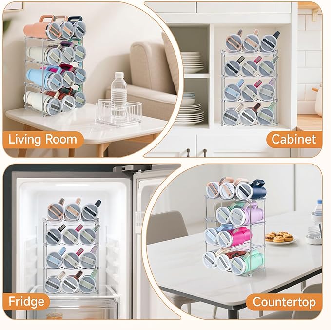 Sbosbo Water Bottle Organizer for Stanley 40 oz Tumbler, Stackable Tumbler Storage, 3 Pack Water Bottle Organizer for Cabinet, Pantry Kitchen Storage & Organization for Stanley Cup - Hold 9 Bottles
