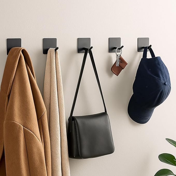 30 Pack Adhesive Towel Hooks – Heavy Duty Stainless Steel Stick-On Wall Hooks for Bathroom, Kitchen, Shower – No Drill, Rustproof, Matte Black (1.77” x 1.77” x 1.46”)