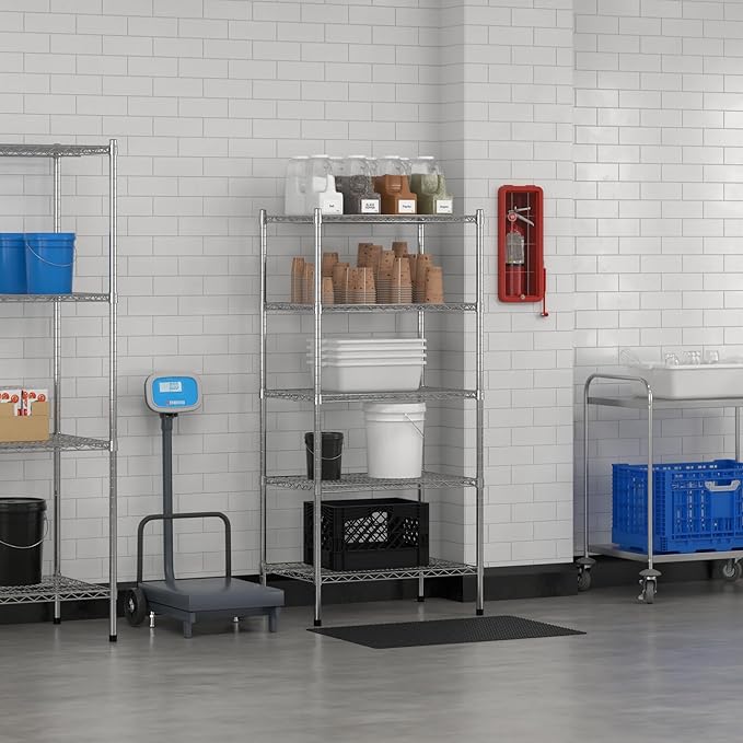 Commercial NSF Listed Chrome Stationary Wire Shelving Kit 21" x 30" x 64", with 5 Shelves Perfect for Warehouse, Walk-in Refrigerator, Freezer, Grocery Store, Restaurant, Dishroom